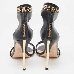 Pre Owned Alexander McQueen Black Leather and Suede Embellished Ankle Cuff Sandals Size 41