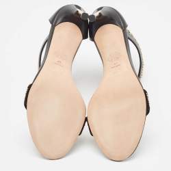 Pre Owned Alexander McQueen Black Leather and Suede Embellished Ankle Cuff Sandals Size 41