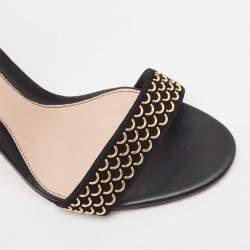 Pre Owned Alexander McQueen Black Leather and Suede Embellished Ankle Cuff Sandals Size 41