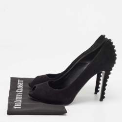 Pre Owned Alexander McQueen Black Suede Knot Detail Peep Toe Pumps Size 39.5