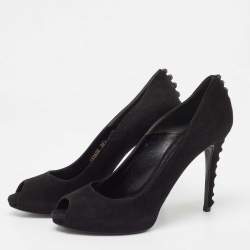 Pre Owned Alexander McQueen Black Suede Knot Detail Peep Toe Pumps Size 39.5