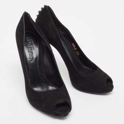 Pre Owned Alexander McQueen Black Suede Knot Detail Peep Toe Pumps Size 39.5