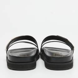 Pre Owned Alexander McQueen Black Leather Crystal Embellished Slides Size 38