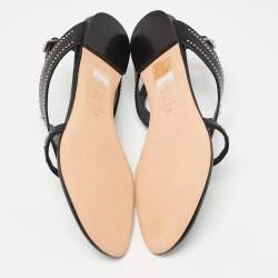 Pre Owned Alexander McQueen Black Leather Studded Flat Sandals Size 38