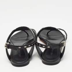 Pre Owned Alexander McQueen Black Leather Studded Flat Sandals Size 38