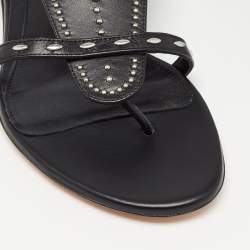 Pre Owned Alexander McQueen Black Leather Studded Flat Sandals Size 38