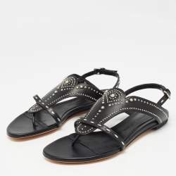 Pre Owned Alexander McQueen Black Leather Studded Flat Sandals Size 38