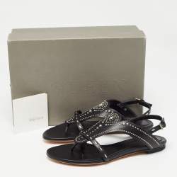 Pre Owned Alexander McQueen Black Leather Studded Flat Sandals Size 38