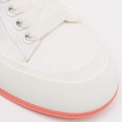 Pre Owned Alexander McQueen White/Pink Canvas and Suede Deck Plimsoll Sneakers Size 37.5