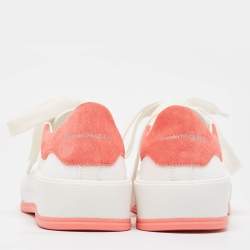 Pre Owned Alexander McQueen White/Pink Canvas and Suede Deck Plimsoll Sneakers Size 37.5