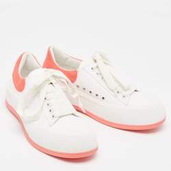 Pre Owned Alexander McQueen White/Pink Canvas and Suede Deck Plimsoll Sneakers Size 37.5