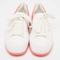 Pre Owned Alexander McQueen White/Pink Canvas and Suede Deck Plimsoll Sneakers Size 37.5