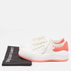 Pre Owned Alexander McQueen White/Pink Canvas and Suede Deck Plimsoll Sneakers Size 37.5