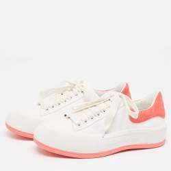 Pre Owned Alexander McQueen White/Pink Canvas and Suede Deck Plimsoll Sneakers Size 37.5
