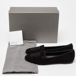 Pre Owned Alexander McQueen Black Suede Sequin Skull Smoking Slippers Size 39