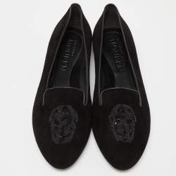 Pre Owned Alexander McQueen Black Suede Sequin Skull Smoking Slippers Size 39