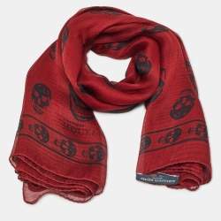 Alexander McQueen Red Skull Pattern Silk Square Scarf