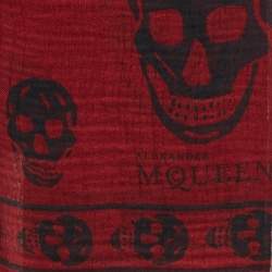 Alexander McQueen Red Skull Pattern Silk Square Scarf