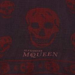 Pre Owned Alexander McQueen Plum Purple Skull Print Silk Scarf