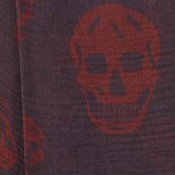 Pre Owned Alexander McQueen Plum Purple Skull Print Silk Scarf