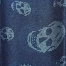 Alexander McQueen Blue Skull Print Chiffon Silk Scarf