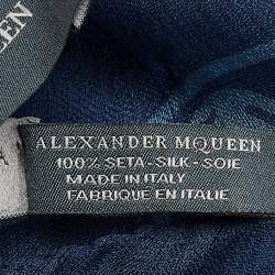 Alexander McQueen Blue Skull Print Chiffon Silk Scarf