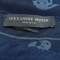 Alexander McQueen Blue Skull Print Chiffon Silk Scarf
