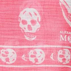 Pre Owned Alexander McQueen Pink Skull Print Silk Scarf