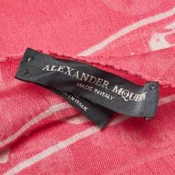 Pre Owned Alexander McQueen Pink Skull Print Silk Scarf
