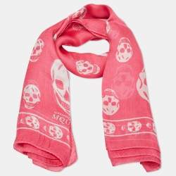 Pre Owned Alexander McQueen Pink Skull Print Silk Scarf