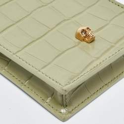 Alexander McQueen Light Green Croc Embossed Leather Skull Phone Case