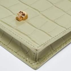 Alexander McQueen Light Green Croc Embossed Leather Skull Phone Case