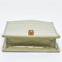 Alexander McQueen Light Green Croc Embossed Leather Skull Phone Case
