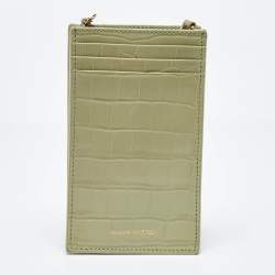 Alexander McQueen Light Green Croc Embossed Leather Skull Phone Case