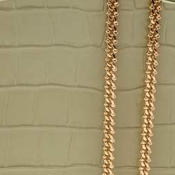Alexander McQueen Light Green Croc Embossed Leather Skull Phone Case