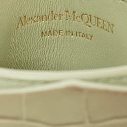 Alexander McQueen Light Green Croc Embossed Leather Skull Phone Case