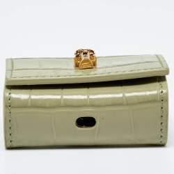 Pre Owned Alexander McQueen Light Green Croc Embossed Leather Skull Air Pod Pro Case