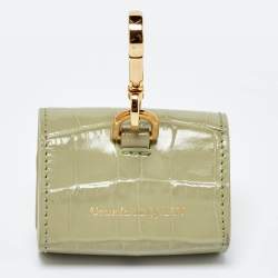 Pre Owned Alexander McQueen Light Green Croc Embossed Leather Skull Air Pod Pro Case