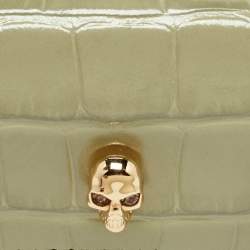 Pre Owned Alexander McQueen Light Green Croc Embossed Leather Skull Air Pod Pro Case