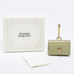 Pre Owned Alexander McQueen Light Green Croc Embossed Leather Skull Air Pod Pro Case