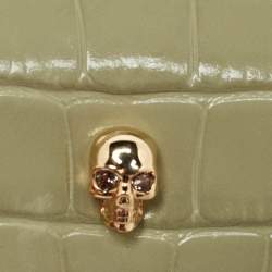 Pre Owned Alexander McQueen Light Green Croc Embossed Leather Skull Air Pod Pro Case