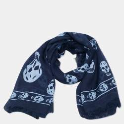 Alexander McQueen Blue Skull Print Modal Blend Scarf 