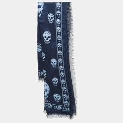 Alexander McQueen Blue Skull Print Modal Blend Scarf 