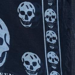 Alexander McQueen Blue Skull Print Modal Blend Scarf 