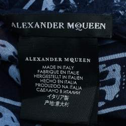 Alexander McQueen Blue Skull Print Modal Blend Scarf 