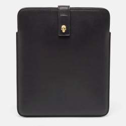 Alexander McQueen Black Leather Skull Embellished iPad Case