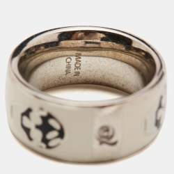 Alexander McQueen Silver Tone Black/White Enamel Skull Ring Size 55