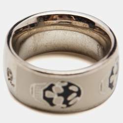 Alexander McQueen Silver Tone Black/White Enamel Skull Ring Size 55