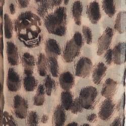 Alexander McQueen Brown Leopard and Skull Print Silk Scarf