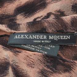 Alexander McQueen Brown Leopard and Skull Print Silk Scarf